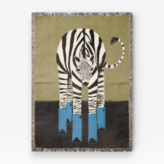 Blue Boots Zebra Woven Throw
