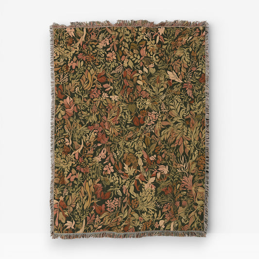 Botanical Field woven throw blanket – luxury jacquard cotton botanical tapestry blanket with dense floral pattern for sofa and living room decor