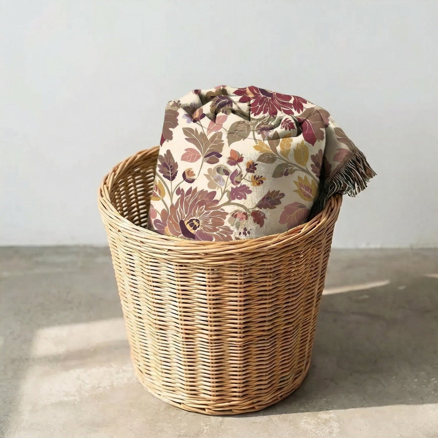 Crimson Meadow woven throw blanket – luxury crimson red floral jacquard cotton tapestry blanket for classic and traditional living room decor