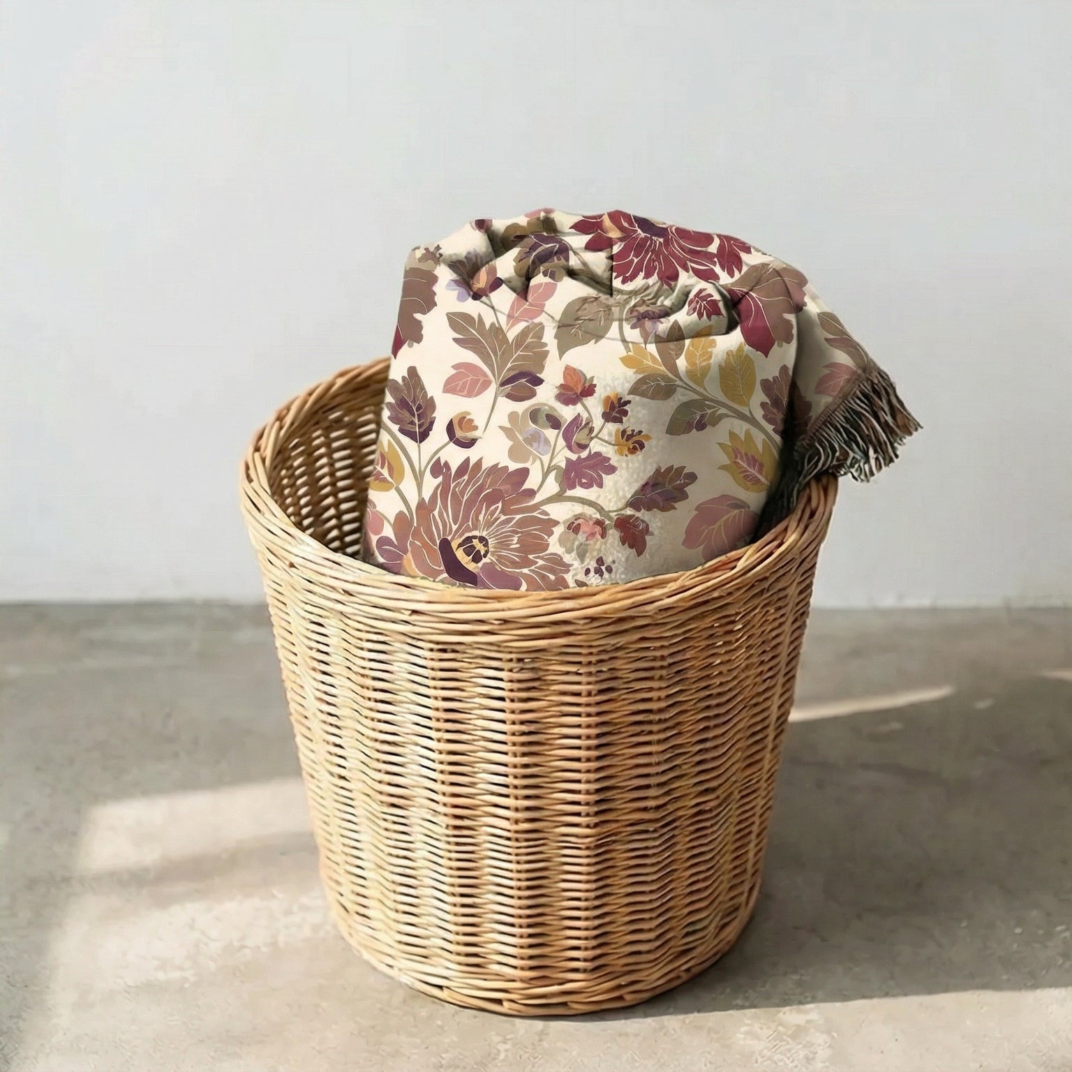 Crimson Meadow woven throw blanket – luxury crimson red floral jacquard cotton tapestry blanket for classic and traditional living room decor